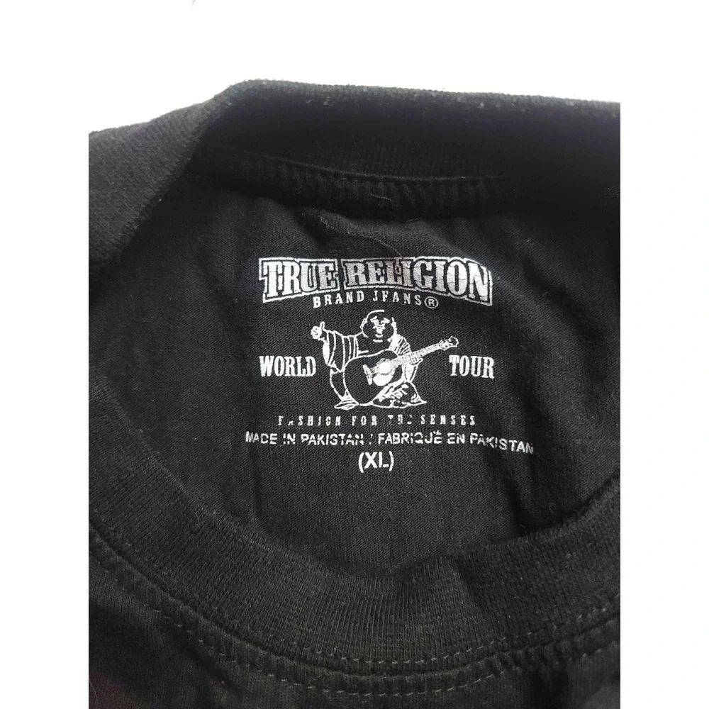 True Religion Shirt Mens Size XL Black Gold Graphic‎ Print Short Sleeve Casual